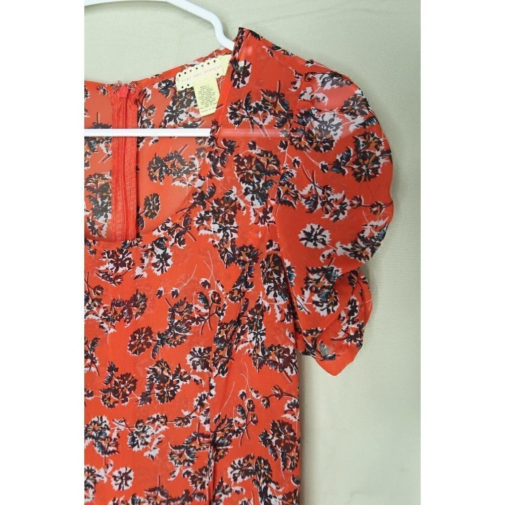 Urban Outfitters Pins and Needles Mini Dress Red Orange Floral Women's Small - Picture 3 of 11